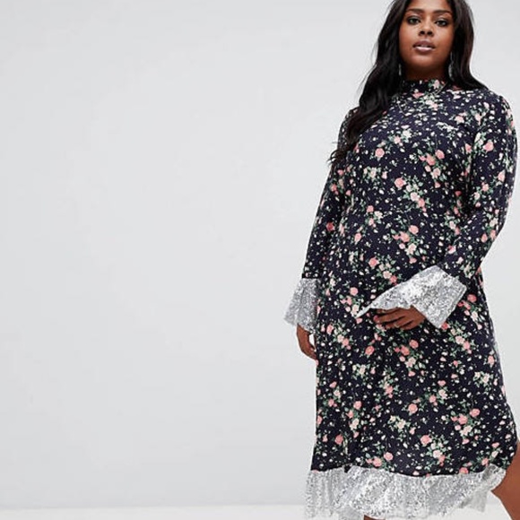 ASOS DESIGN Curve ditsy print midi dress size 16 - Picture 1 of 7
